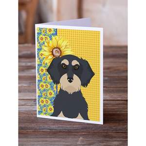 Summer Sunflowers Wirehair Black Cream Dachshund A7 Cartes de vœux Pack 8 Cartes de note vierges fantaisistes 5x7 avec enveloppes - Product Image 2