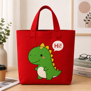Sac fourre-tout en toile rouge AMANI avec motif de dinosaure de dessin animé, poignée supérieure, thème enfant, pour voyage et shopping - Product Image 5