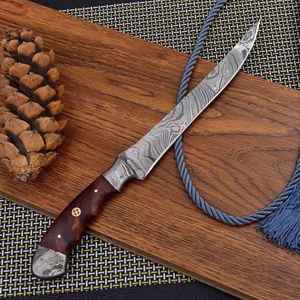 Cuchillo de Cocina para Filetear Pescado de Acero de Damasco Forjado a Mano Personalizado, con Empuñadura Ergonómica Clásica de Madera y Bolster de Damasco Premium, 12 Pulgadas de Largo Total - Product Image 6