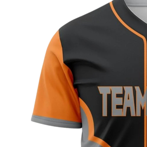 Men Custom Black Orange Button Up Baseball Jersey Breathable Softball Team Uniform <b>Athletic</b> Sports Shirt for Training - Product Image 4