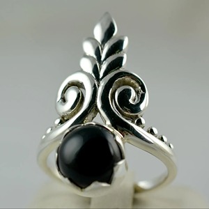 925 Sterling Silver Plant Design <b>Boho</b> <b>Ring</b> Handmade Black Onyx Unisex Size 4-13 US Fine Jewelry Christmas - Product Image 6