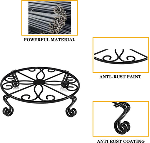 Support de plante rond élégant en métal avec décorations sculptées, support de pot de fleurs surélevé pour l'intérieur, la maison, le patio, le balcon et le jardin - Product Image 3