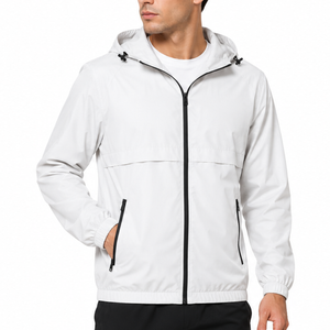 Veste coupe-vent classique pour homme, blanche, à capuche, fermeture éclair, décontractée, printemps, sportswear d'extérieur, légère - Product Image 1