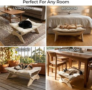Elevated Cat Bed Hammock, Raised Orthopedic Dog Bed with Dual-Sided Plush & Linen Cushion, Modern Cat Furniture - Product Image 6