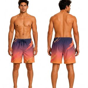 Pantalones Cortos de Hombre con Rayas Verticales Color Caqui, Tela Suave Tejida, Cintura con Cordón Ajustable, Secado Rápido, Ideales para Vacaciones de Verano y Surf - Product Image 3