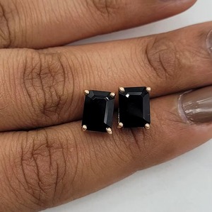 Natural Black Onyx Rectangle Faceted Gemstone <b>Earrings</b> Gold Plated 925 Sterling <b>Silver</b> <b>Stud</b> <b>Earrings</b> Fine Jewelry For Women Bulk - Product Image 2