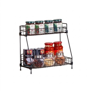 Heavy Duty 2 Tier Metal Kitchen Organizer Standing Spice Rack & Pantry Storage <b>Shelf</b> Double Layer Wire <b>Basket</b> For Home - Product Image 1