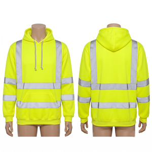 เสื้อฮู้ดดี้ทำงานผู้ชาย 340 GSM ผ้าโพลีเอสเตอร์ผสมฝ้ายฟลีซ สีกากี แถบสะท้อนแสงเพื่อความปลอดภัย ปักโลโก้ตามแบบที่กำหนด - Product Image 6