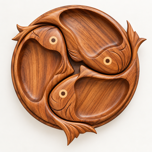 Plateau de service artisanal en bois en forme de poisson à plusieurs compartiments - Product Image 3