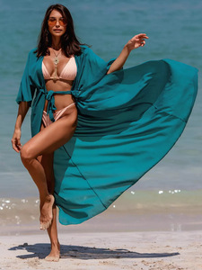 Robe longue transparente en mousseline sexy pour femme, collection été 2026, à nouer, protection solaire, idéale pour les vacances - Product Image 2