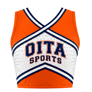 Haut court sans manches pour femme, col en V, orange, blanc, bleu marine, pour cheerleading, performance athlétique, uniforme d'équipe, compétition - Product Image 1