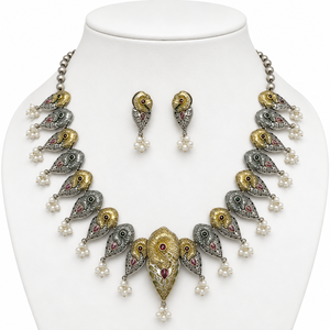 Conjunto de Collar y Pendientes con Diseño Animal Vintage para Mujer, Aleación de Zinc, Baño de Plata Antigua, Engaste de Perlas de Imitación - Product Image 3
