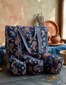 Sac fourre-tout matelassé en coton imprimé artisanal pour l'hiver, avec fermeture éclair, grandes poches réutilisables, doublure en toile, vente en gros - Product Image 3