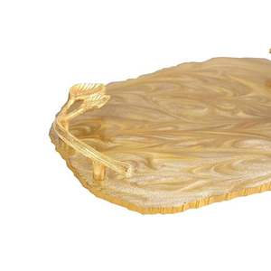 Bandeja de Servir Decorativa de Resina con Rayas Náuticas, Estilo Americano, Asas Doradas, Organizador Azul y Blanco para Sala de Estar - Product Image 3