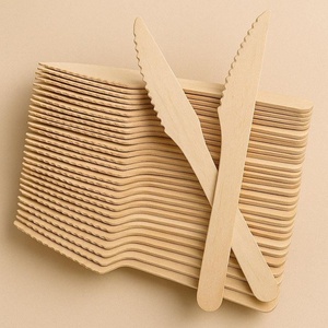 Nouveauté : Couteaux écologiques en bois de bouleau de 155 mm, couverts jetables naturels pour fêtes, lot de 50 pièces, pour gâteaux, desserts et traiteur - Product Image 1