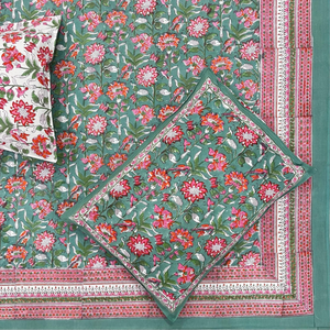 Parure de lit 3 pièces en coton imprimé à la main de Jaipur, taille King, teintures non toxiques, douce, respirante, durable, écologique, toutes saisons - Product Image 1