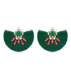 Boucles d'oreilles créoles faites à la main en fer et verre, avec perles et pompons, personnalisables en gros (OEM/ODM) DECORYUG - Product Image 2