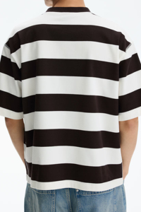 Wholesale Brown <b>White</b> Horizontal Stripe T Shirt Men Heavy Cotton Oversized Crew Neck Custom Logo Streetwear Blank <b>Tee</b> - Product Image 4