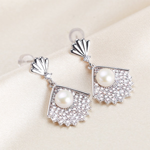 Pendientes de Perlas de Agua Dulce con Incrustaciones de Circonio, Accesorios para Vestidos de Fiesta Femeninos de Zhuji, Pendientes de Novia en Forma de Abanico - Product Image 4