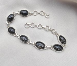 Black Rutile Quartz 925 Sterling Silver Gold Plated Charm Adjustable Natural Gemstone <b>Bracelet</b> for Women Luxury Gift - Product Image 5