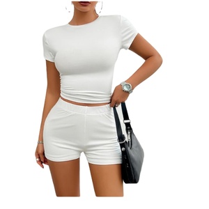 Conjunto Casual de 2 Piezas para Mujer, Primavera, Poliéster/Algodón, Felpa, Estilo Urbano, Shorts y Top hasta la Rodilla, Sólido, Transpirable, Venta al Por Mayor 2026 - Product Image 1