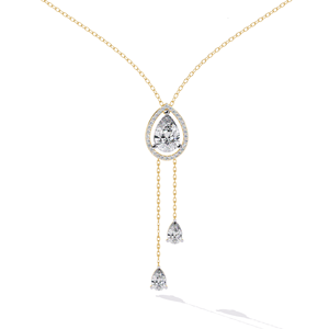Collier élégant en or pur 14 carats avec diamant de laboratoire 1,45 carat en forme de poire, halo et chaîne pendante – Cadeau de mariage raffiné - Product Image 3