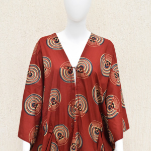 Abstract Print Boho Kaftan <b>Dress</b> Red Cotton Blend <b>Tunic</b> Batwing Lounge Cover Up - Product Image 5