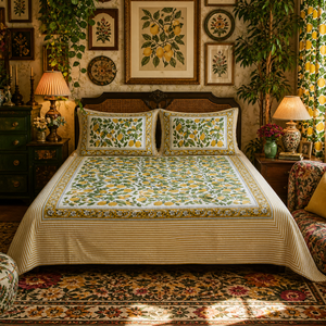 Luxury Rajasthan Artisanal Pigment Printed 3-Piece <b>King</b> <b>Size</b> Bedsheet Set 100% Cotton Eco-Friendly Non-Toxic Dyes 200TC Hotel - Product Image 5