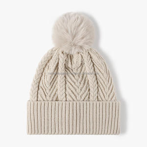 Nardon Apparel Hiver Personnalisé Patch En Cuir Bébés Chaud Bonnet D'hiver En Tricot Deux Pièces Amovible Pompon Bébé Bonnet Tricoté - Product Image 1