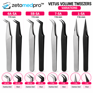 แหนบต่อขนตา VETUS รุ่น Volume Lash Tweezers 6A-SA 5B-SA 7-SA 1-SA ขนาด 115 มม. 116 มม. สีดำ สแตนเลสสตีลแบบกำหนดเอง ZETOMEDPRO - Product Image 5