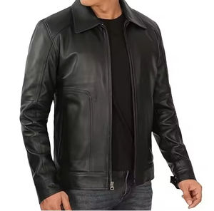 Chaqueta de Cuero para Motociclista, de Piel Vacuna Auténtica Negra, al por Mayor |   Chaqueta de invierno con cuello vuelto estilo cremallera de ZOHAN CREATIONS - Product Image 2