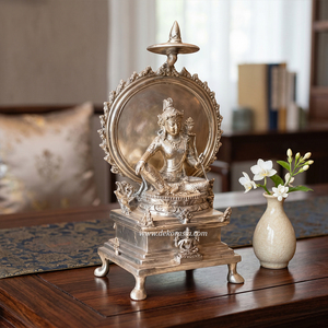 Statue de Bouddha à double assise en laiton, faite à la main, couleur personnalisable, design sur mesure, décoration de luxe pour la maison, style antique spirituel H24xL13cm - Product Image 2