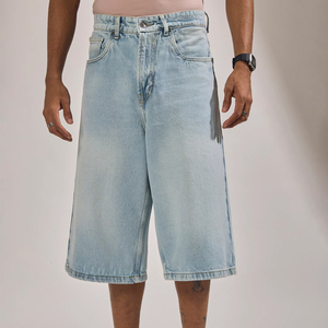Shorts en jean baggy streetwear 2026 pour hommes, coupe droite, respirants, légers pour l'été, bleu vintage, avec logo personnalisé, vente en gros - Product Image 1