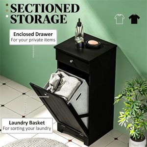 Mobiletto Portabiancheria Nero con Funzione Lavanderia per Bagno - Product Image 4