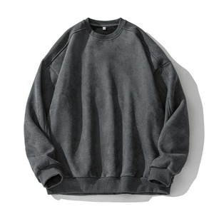 Sweat-shirt à col rond surdimensionné pour homme, noir uni, en coton tricoté, décontracté, pour l'automne, coupe classique, manches longues - Product Image 5