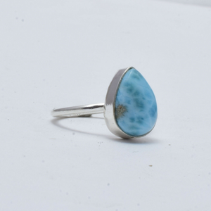 Bague Larimar en Argent Sterling 925, Pierre Précieuse Taillée Poire, Bijou de Déclaration pour Mariage, Fiançailles, Anniversaire, Sertissage Bezel - Product Image 4