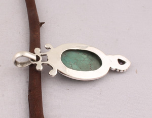 Pendentif en turquoise tibétaine naturelle serti de pierres, en argent sterling 925, vente en gros, pierre précieuse turquoise authentique, fait main - Product Image 6