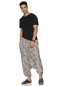 <b>Men's</b> Classic Dark Wash 100% Eco-Friendly Canvas Yoga <b>Pants</b> High Waist Harem Flat Casual Digital Print Lightweight Loose - Product Image 4