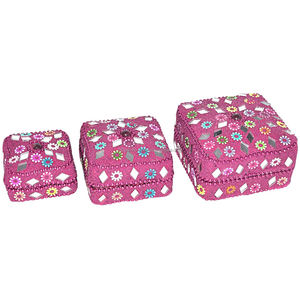 Boîte à bijoux de mariage de style indien, boîte à bibelots Rajasthani, ensemble de 3 boîtes de rangement décoratives pour bagues et colliers - Product Image 6