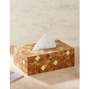 Boîte à mouchoirs rectangulaire en bois imprimé motif floral, couleur bleue avec fleurs roses et violettes, pratique pour la décoration de la maison et du bureau - Product Image 3
