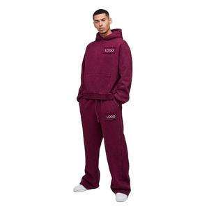 Sweat-shirt à capuche et pantalon de jogging assorti pour homme, couleur bordeaux, logo personnalisé, vêtements en gros OEM ODM - Product Image 1