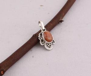 Pendentif en pierre de soleil naturelle, bijoux en argent sterling 925, pendentif en pierre précieuse scintillante fait à la main, style vintage, collier ovale en pierre de soleil - Product Image 5