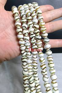 Perles de pierre naturelle en agate tibétaine brune à facettes, motif vague rayée, pour la fabrication de bijoux - Product Image 5