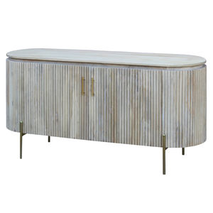 Aparador Moderno de Lujo Nórdico Ovalado de Madera Maciza, Mueble Buffet Japandi Moderno con Puertas Tambour Acanaladas y Patas de Metal Latón - Product Image 1