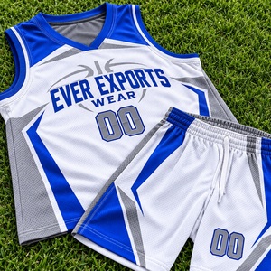 Uniforme de basket-ball de qualité supérieure blanc, bleu royal, gris, personnalisé, sans manches, col en V, short assorti, vêtements de sport d'équipe - Product Image 2