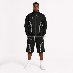 Ensemble de survêtement coupe-vent deux pièces pour homme, personnalisé OEM, en nylon imprimé, avec veste réfléchissante 3M et short - Product Image 1