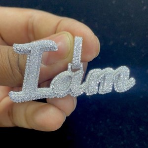 Colgante Unisex de Lujo Étnico Personalizado con Letra, Chapado en Rodio, Plata de Ley 925, Diamante Moissanita de Corte Brillante VVS - Product Image 1