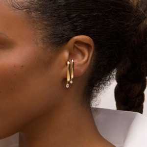 Round Emerald Lab Grown Diamond Double <b>Hoop</b> Drop <b>Earring</b> Multi Shape East West Bezel Set Dangle 14kt 18kt <b>Solid</b> Gold Wholesale - Product Image 4