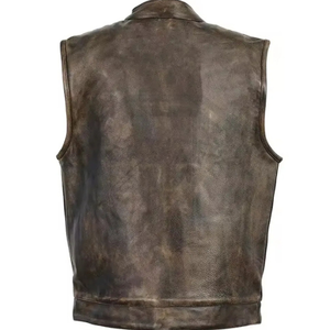 Gilet de motard en cuir véritable marron vieilli pour homme, style vintage club, sans manches, fabrication sur mesure, directement du fabricant - Product Image 3