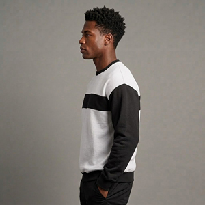 Sweat-shirts d'hiver OEM de haute qualité, grandes tailles, coupe ample, col rond, bicolore, logo personnalisé, 100% coton. - Product Image 5